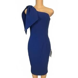 Dress The Population One Shoulder Bow Detail Cocktail Dress Royal Blue Size XXL